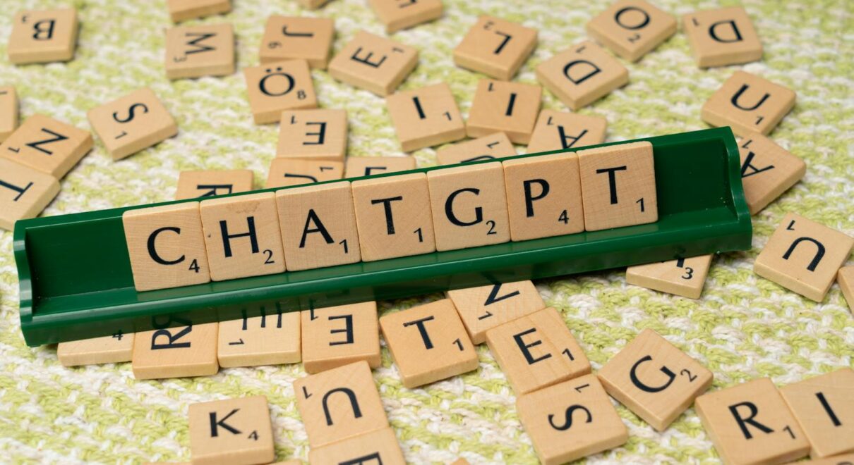 The word chatgpt is spelled out in scrabble tiles